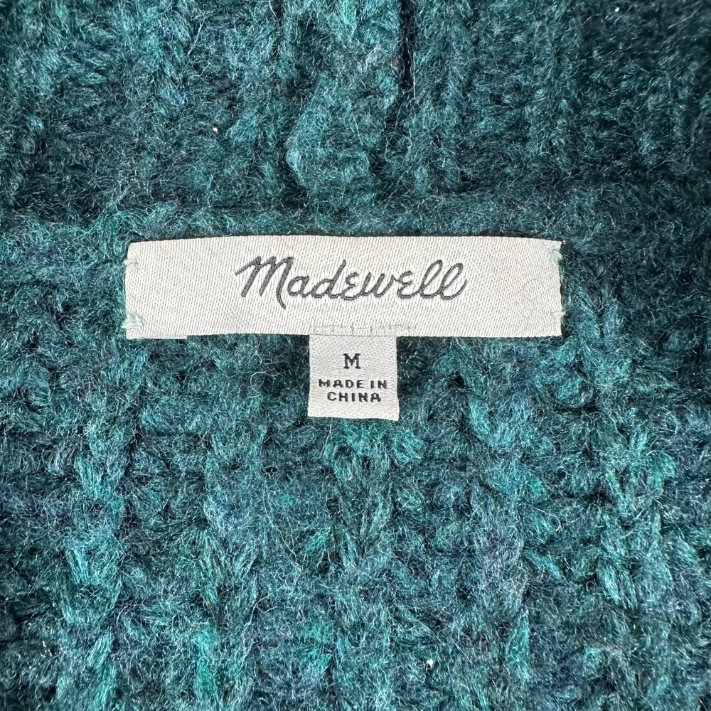 Madewell Cardigan Sweater Womens Medium Green Chunky Ribbed Knit Wool Blend - Picture 4 of 7